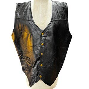 Vintage 1980s Italian Stone Design Black Leather Men’s Vest – Size XXL